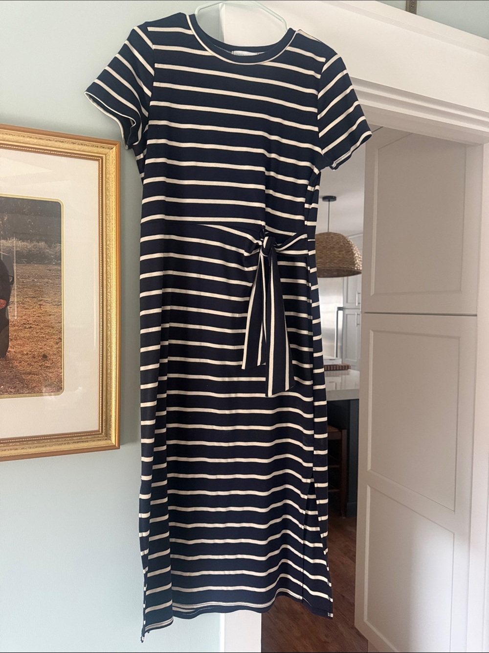 Cynthia Rowley Navy and White Striped Tie-Waist Midi Dress